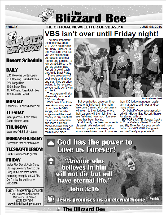 VBS 2016 Friday Newsletter