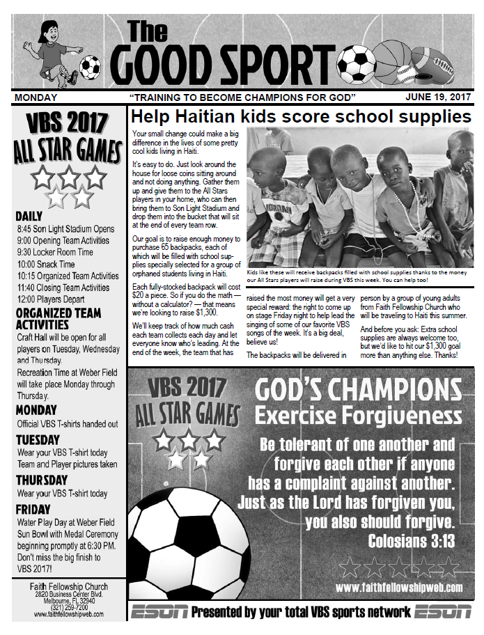 VBS 2017 Monday Newsletter