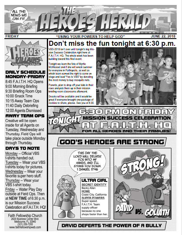 VBS 2018 Friday Newsletter