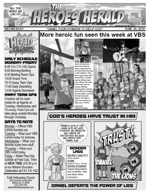 VBS 2018 Wednesday Newsletter